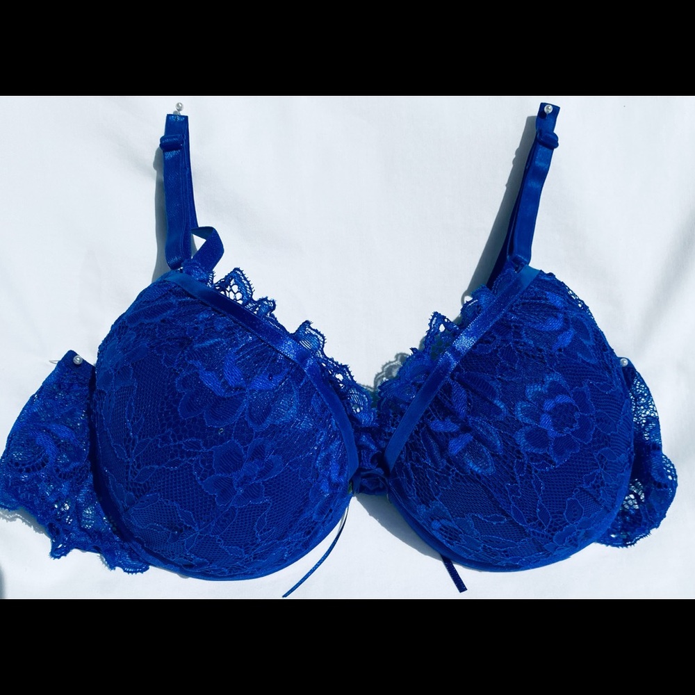 NWT Brazilian Style Women’s Sexy Underwired Padded Royal Blue Lace Bra - Large - Picture 2 of 11